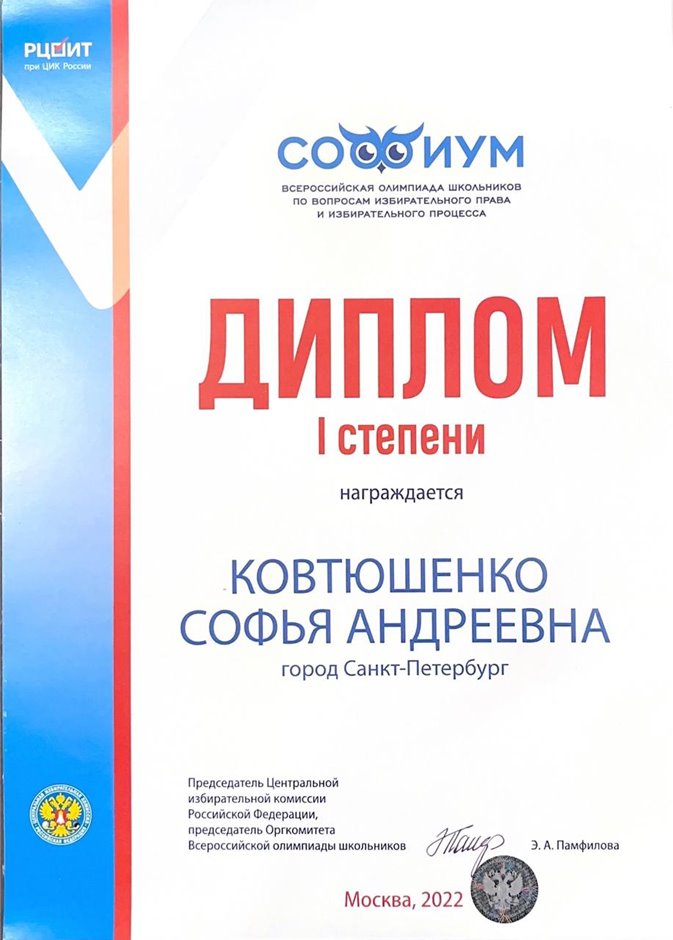 2021-2022 Ковтюшенко Софья 10и (изб.право) Россия